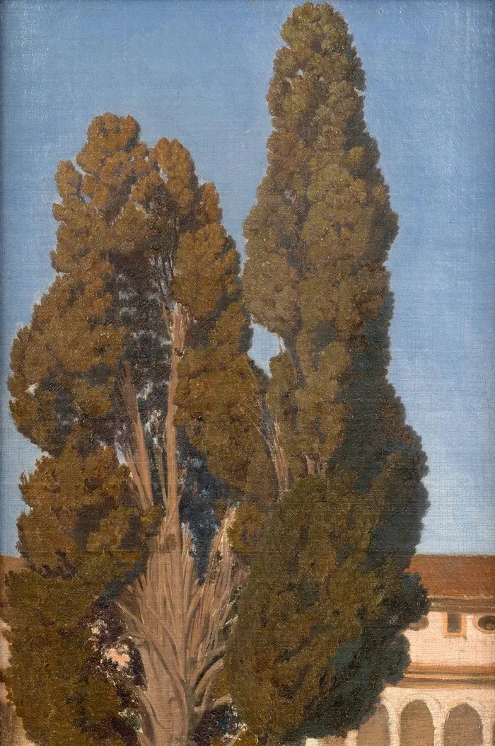 Les cyprès de Michel-Ange dans les thermes de Dioclétien, Rome, Tableau XIXe siècle -photo-2