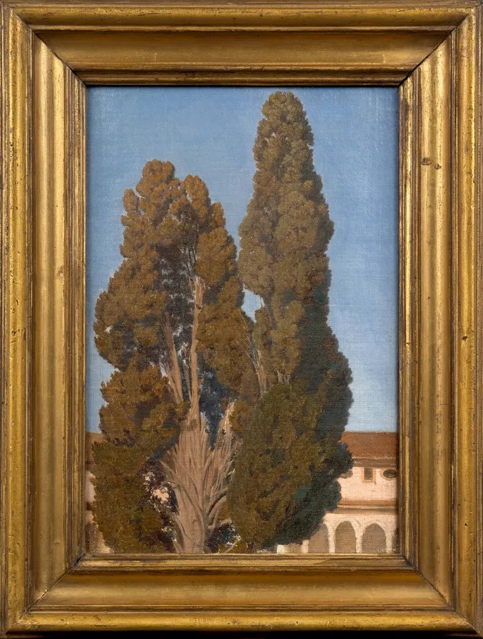 Les cyprès de Michel-Ange dans les thermes de Dioclétien, Rome, Tableau XIXe siècle 