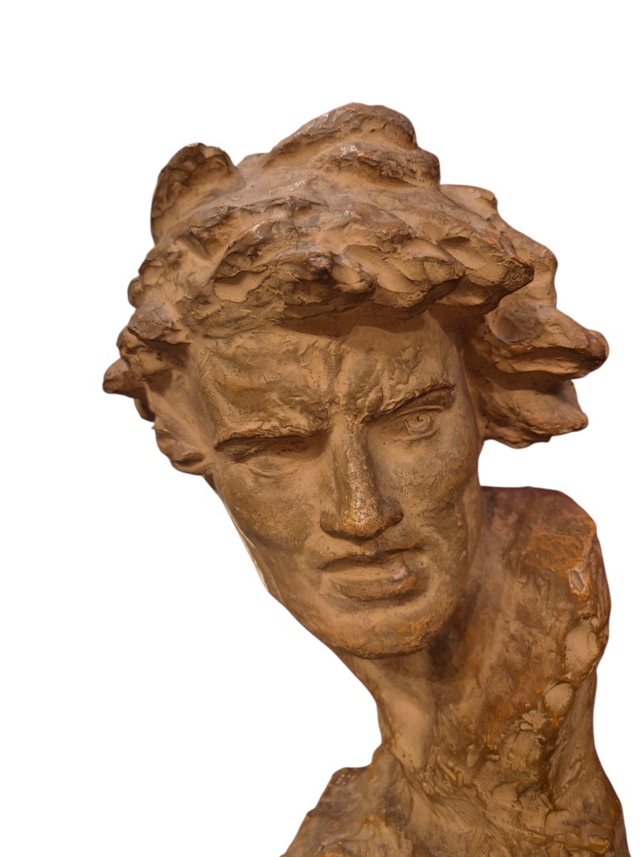 Man's Head, Sculpture Cly, By U Cipriani Italy XXth Century-photo-2