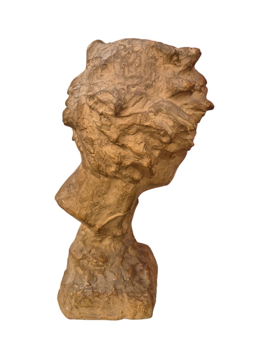 Man's Head, Sculpture Cly, By U Cipriani Italy XXth Century-photo-3