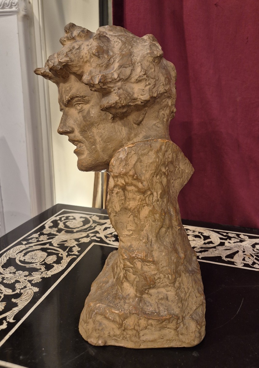 Man's Head, Sculpture Cly, By U Cipriani Italy XXth Century-photo-4