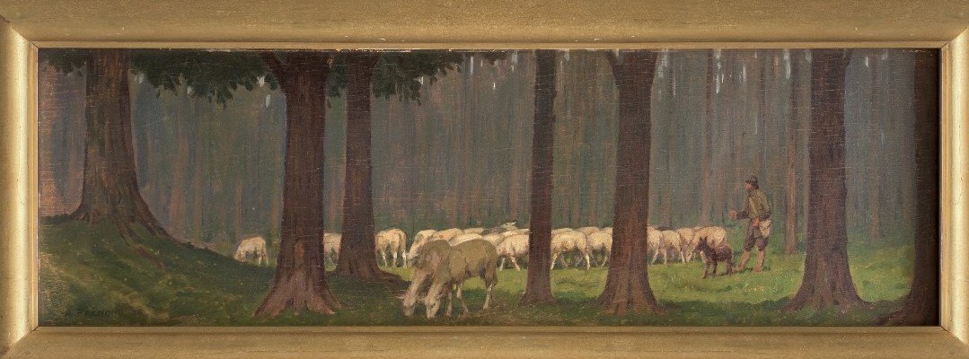 Berger Avec Des Troupeaux, Tableau Par A. Fremond, France Debut XXéme Siécle-photo-2