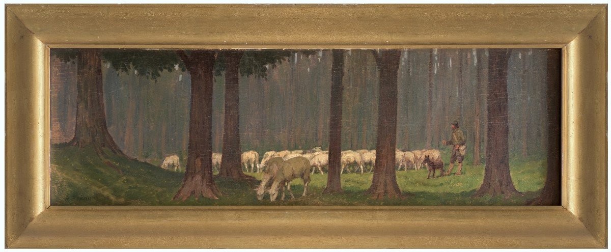 Berger Avec Des Troupeaux, Tableau Par A. Fremond, France Debut XXéme Siécle
