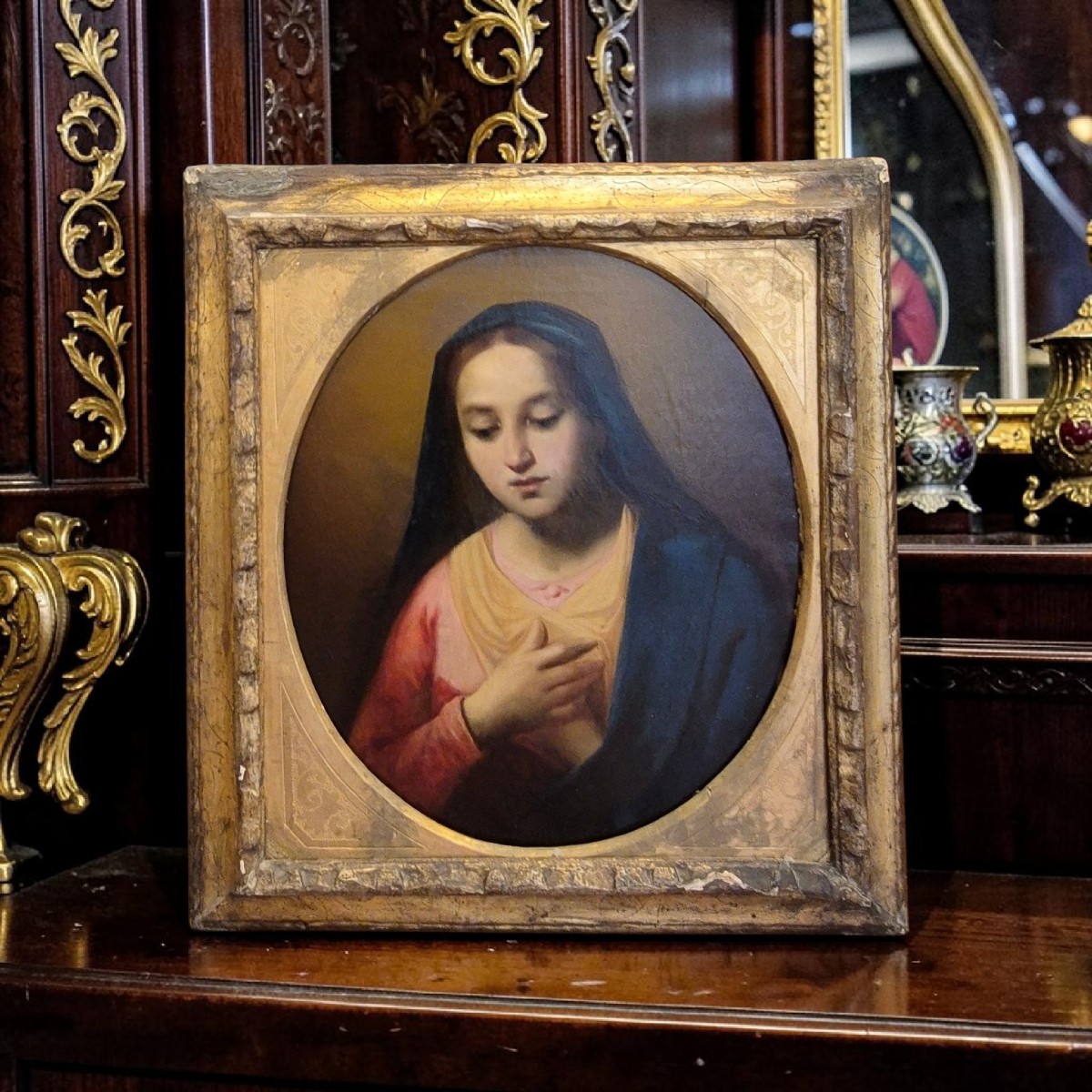 Vierge de l'Annonciation, Tableau , Italie XVIIIe Siècle -photo-2