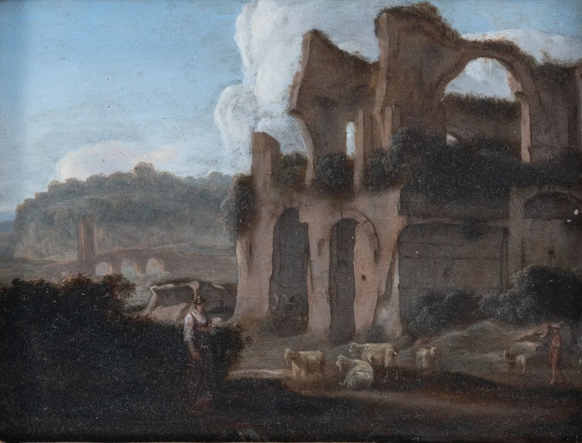 paire de paysages avec des ruines, Tableaux Italie Rome XVIIe  Siècle Grand Tour-photo-3
