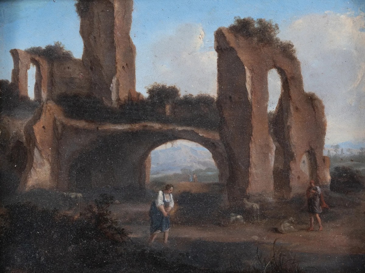 paire de paysages avec des ruines, Tableaux Italie Rome XVIIe  Siècle Grand Tour-photo-1
