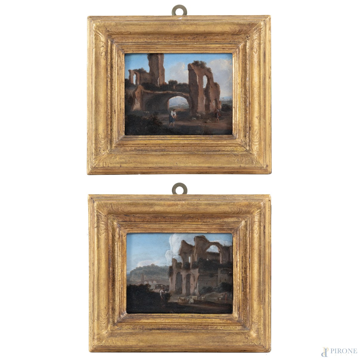 paire de paysages avec des ruines, Tableaux Italie Rome XVIIe  Siècle Grand Tour