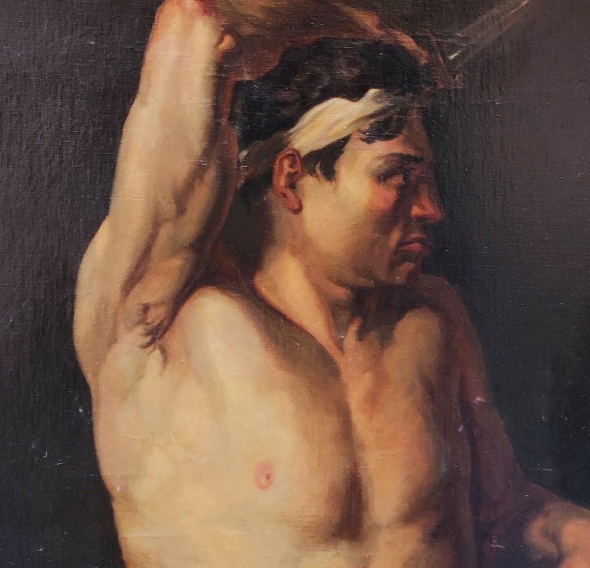 Academic Nude With A Dagger, Oil On Canvas, France, Early 19th Century-photo-3