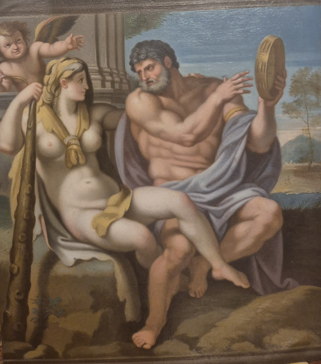 Hercule et Omphale, tableau , italie XVIIIème Siècle 