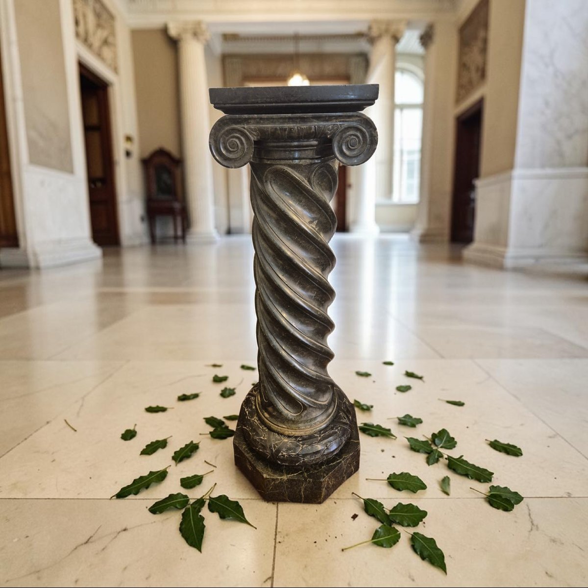 colonne torsadée à chapiteau ionique, marbre . italie XIXe siècle -photo-2