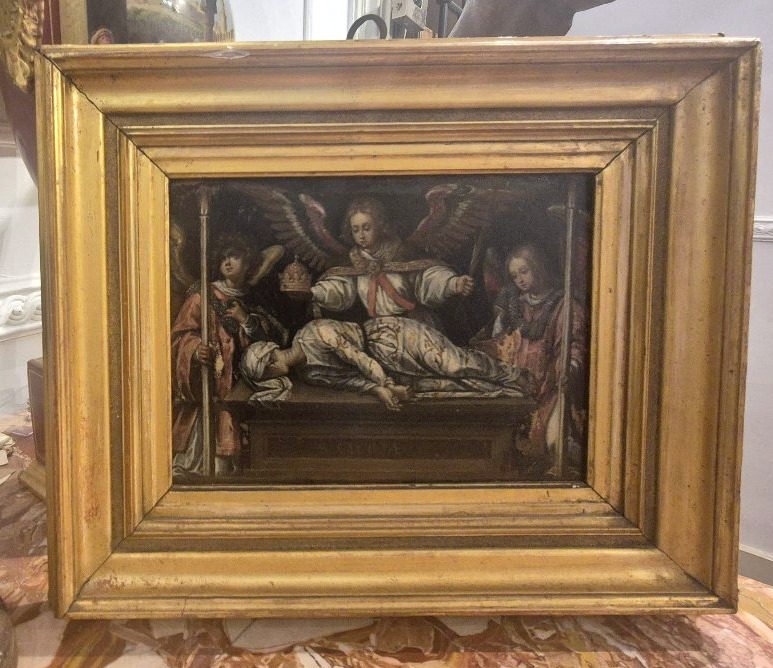 Sainte Cécile avec des anges, Tableau, Rome XVIIe Siècle 