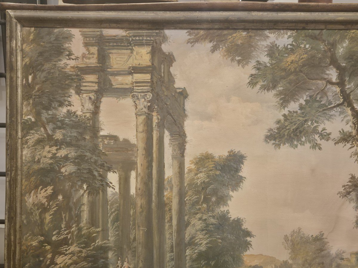 Landscape With Ruins And Figures, 19th-century Italian Grand Tour Painting-photo-1