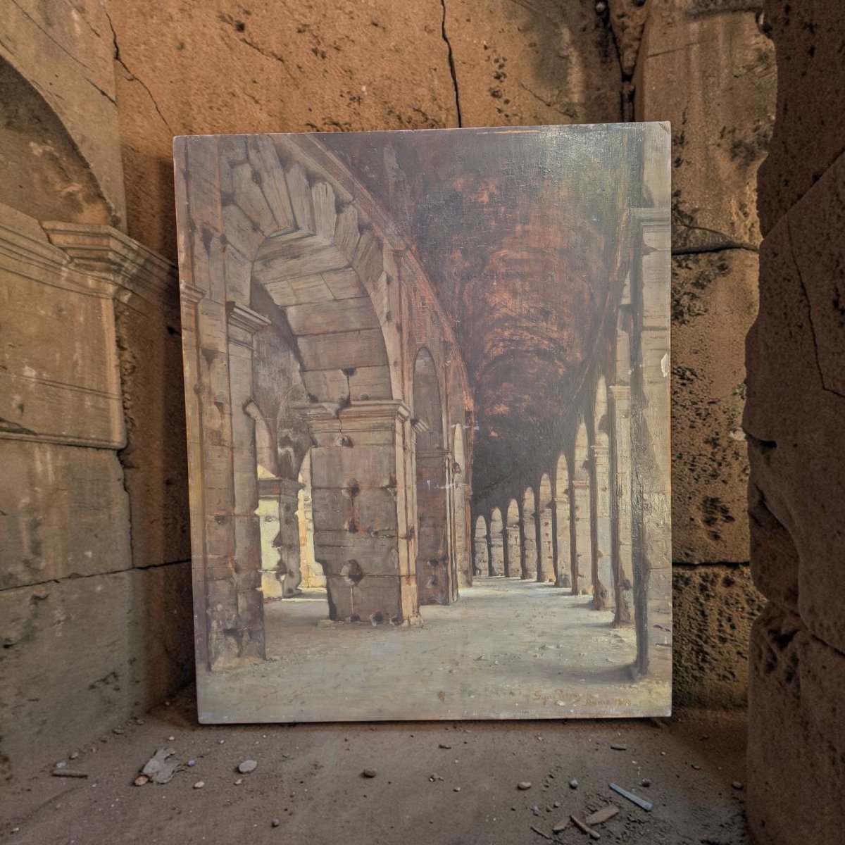The Colosseum's Underground Chambers, Painting, 19th-century Grand Tour-photo-2