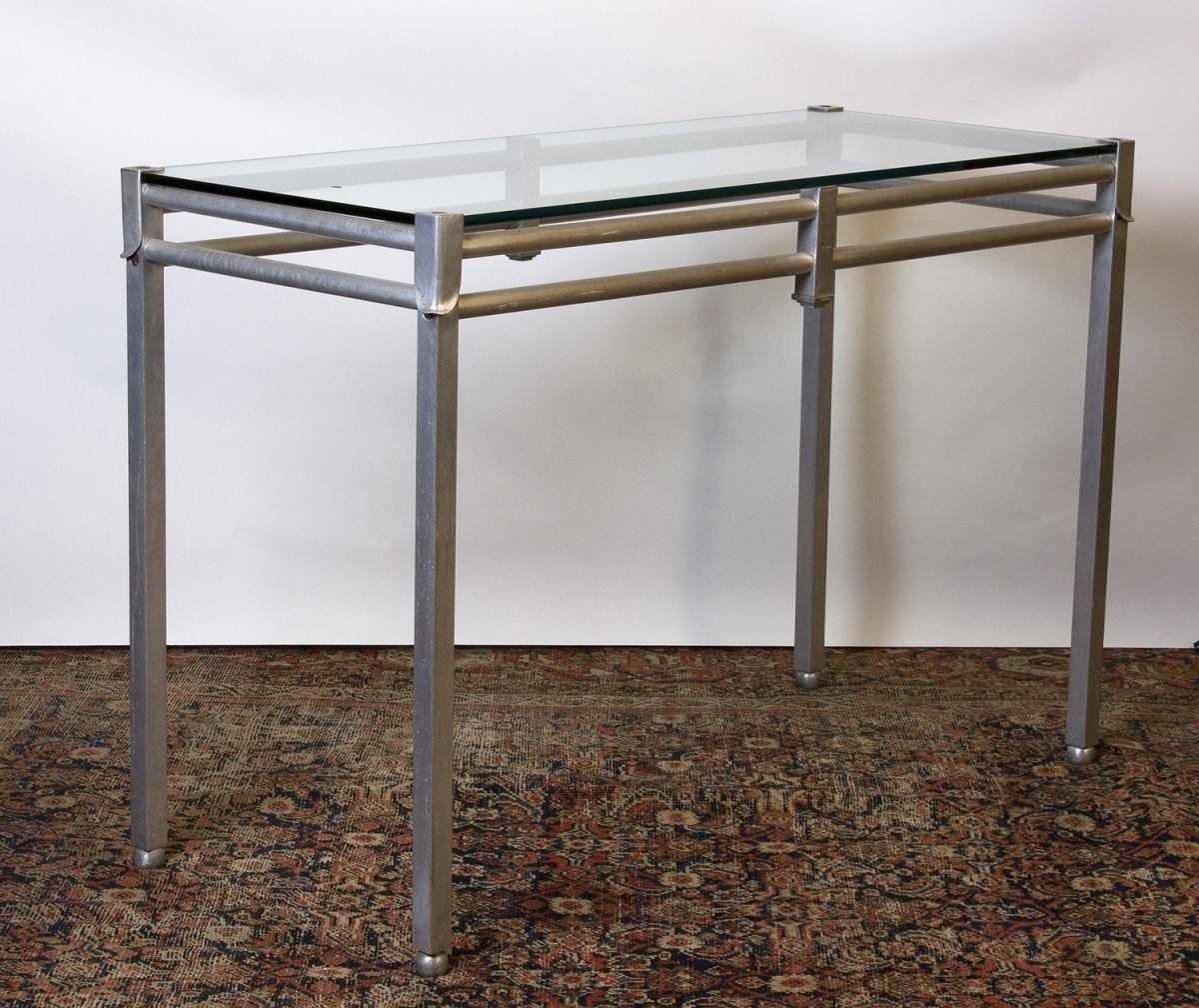 Pair Of Side Tables In Aluminum And Steel. France, 1930s -photo-2