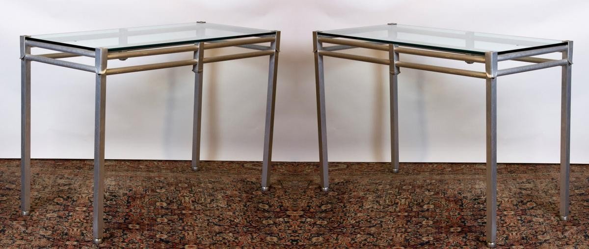 Pair Of Side Tables In Aluminum And Steel. France, 1930s 