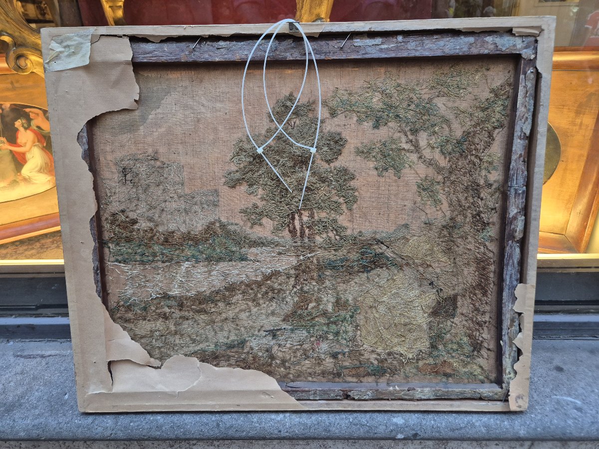 A Musician In A Landscape, Italian Embroidery, 18th Century -photo-2