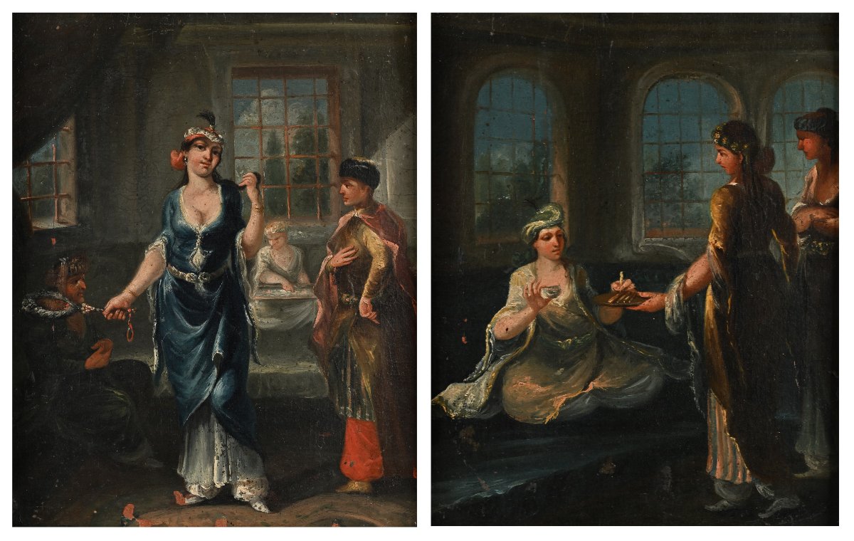 scènes turques, Tableaux , attr. J. B. Van Mour France XVIIIè Siècle 