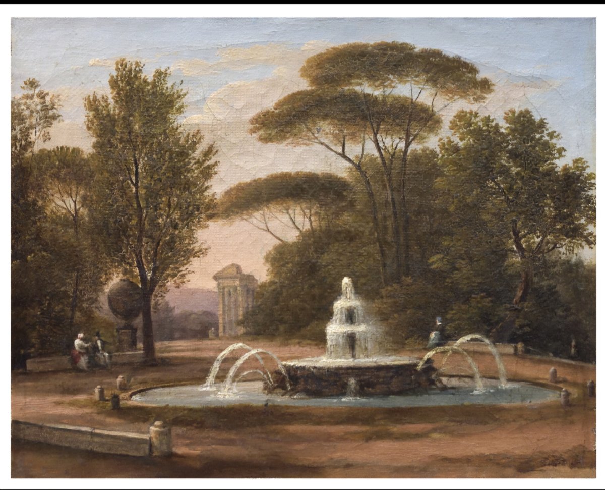 Pair Of Landscapes Depicting Villa Borghese And The Pincio; 19th-century Italian Grand Tour Paintings-photo-2
