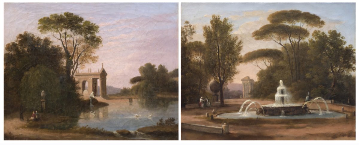 Pair Of Landscapes Depicting Villa Borghese And The Pincio; 19th-century Italian Grand Tour Paintings