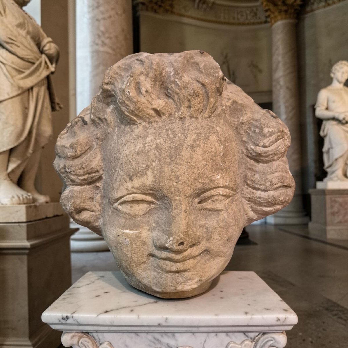 Head Of A Cherub, Sculpture, Italy, 18th Century-photo-3