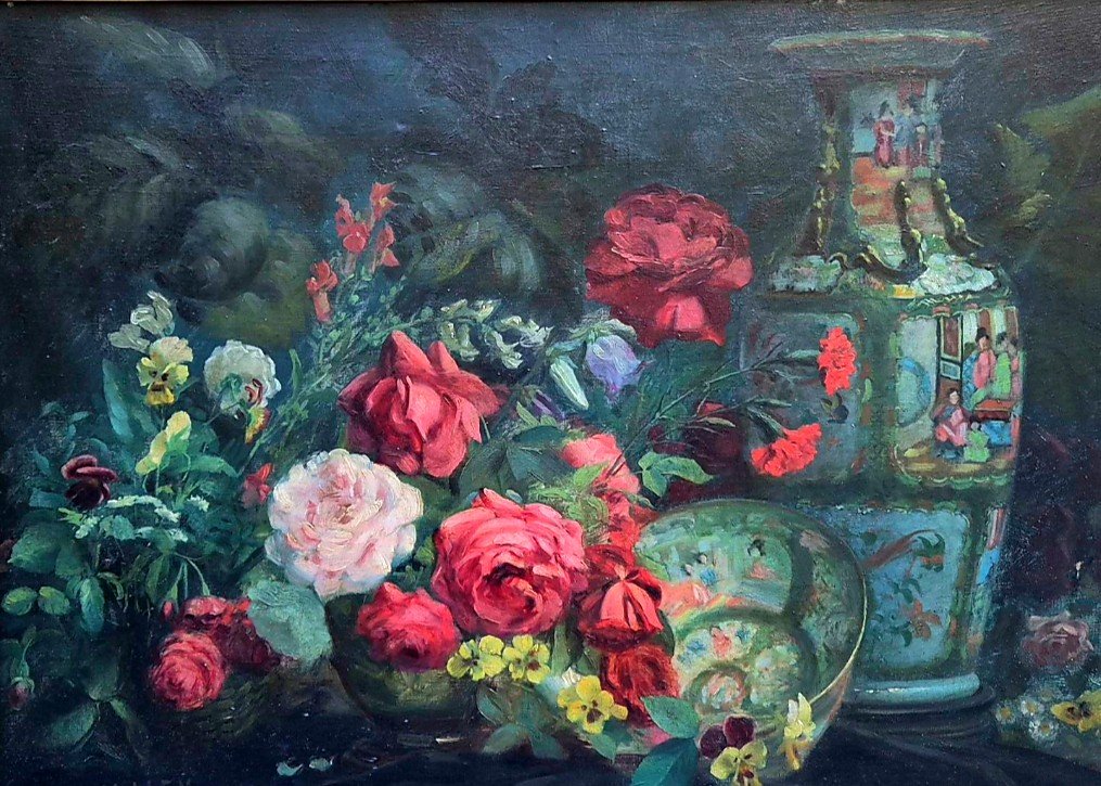nature morte avec porcelaine Imari, Tableau France XXème Siècle -photo-2