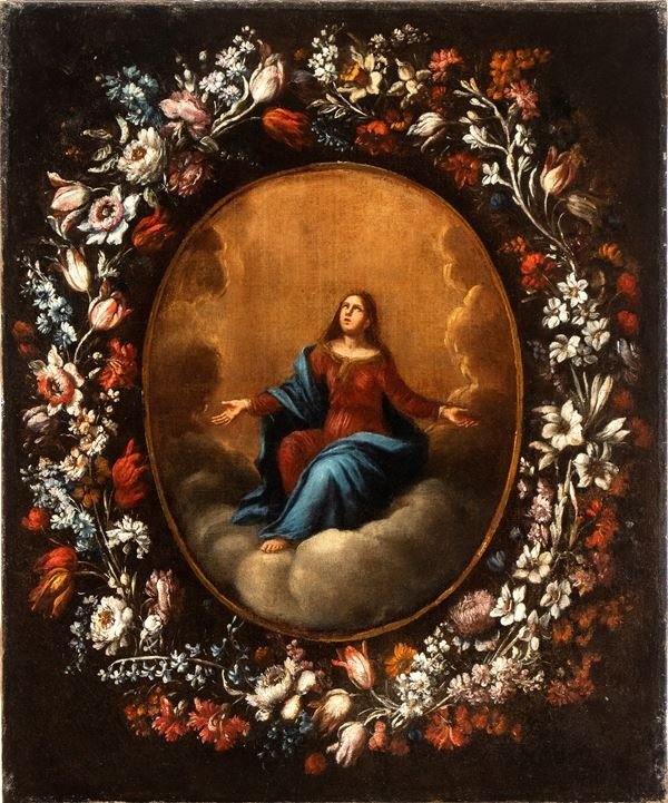 Madone Dans Les Nuages, Tableau , Rome XVIIème Siècle 