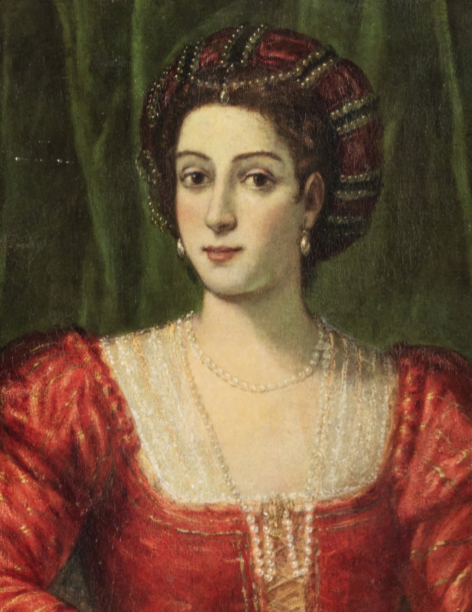 portrait d'une dame avec un collier de perles, tableau. Venice XVIe Siècle Renaissance -photo-2