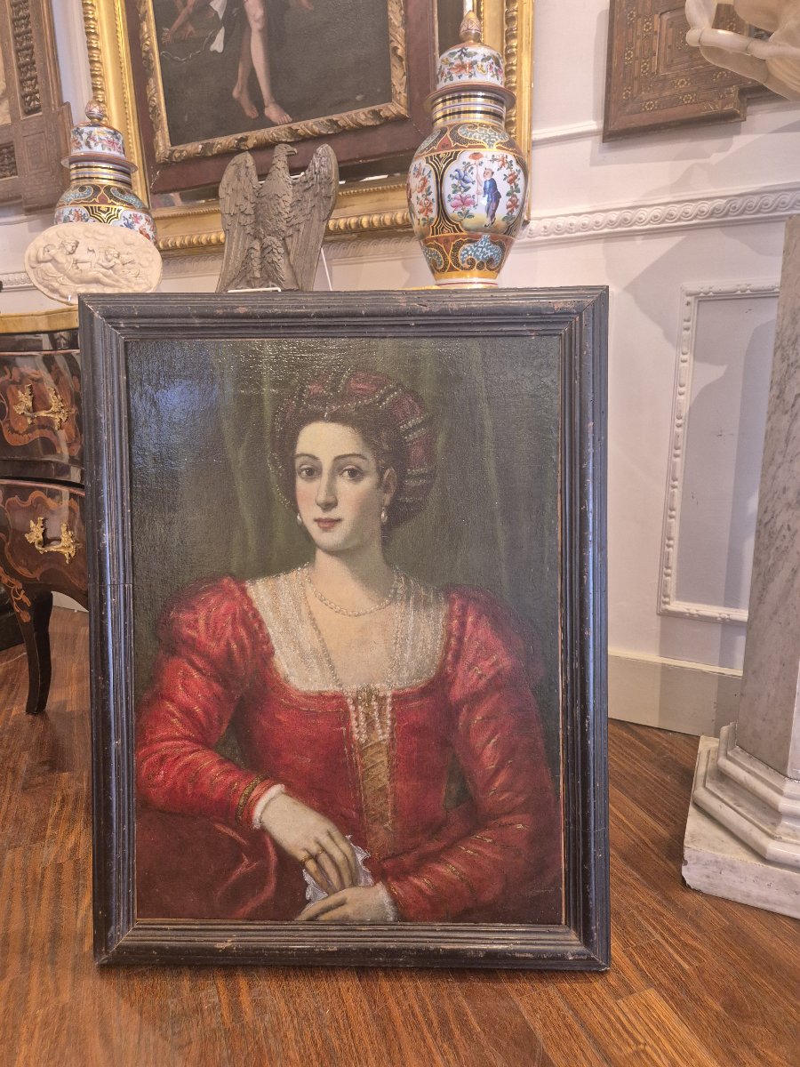 portrait d'une dame avec un collier de perles, tableau. Venice XVIe Siècle Renaissance -photo-3