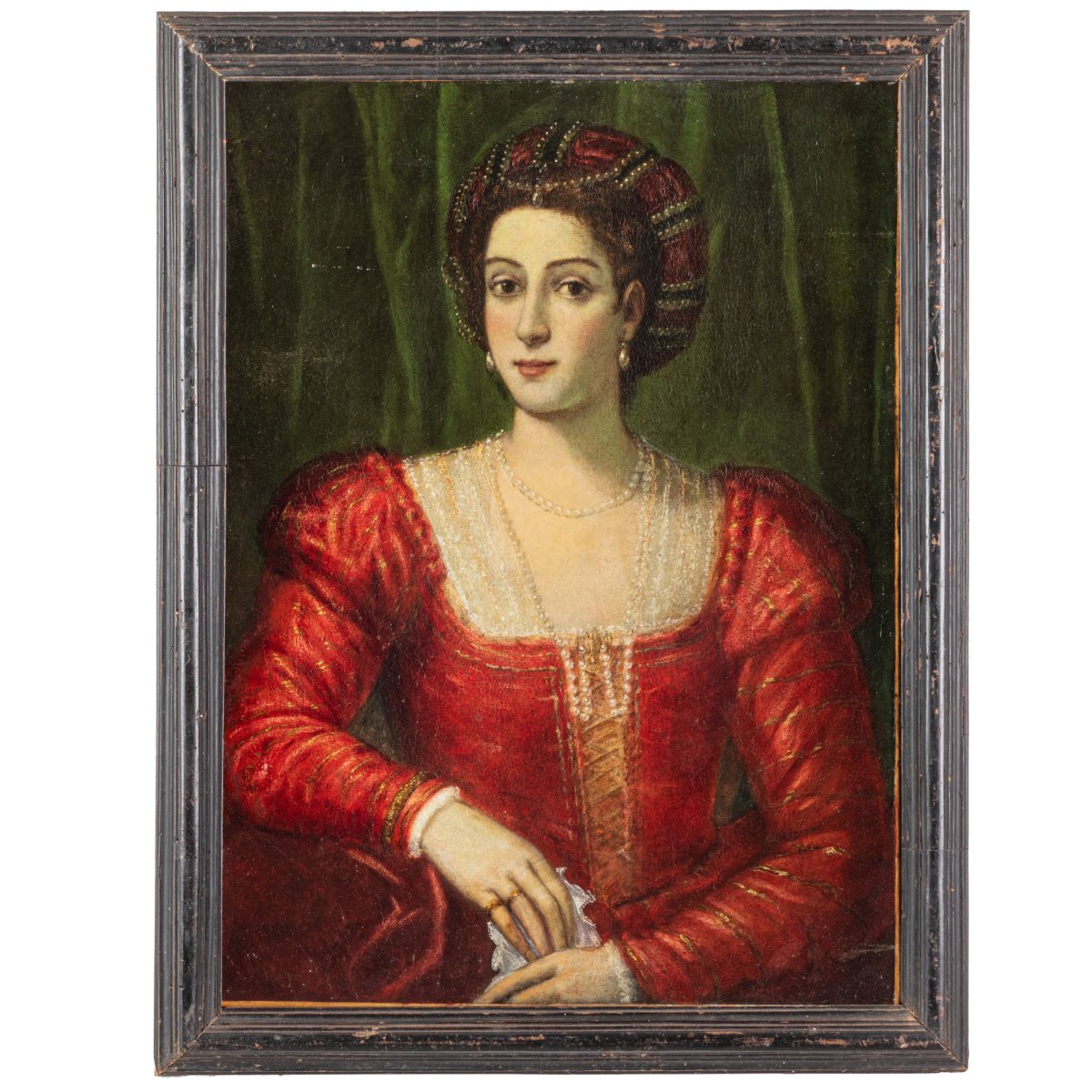 portrait d'une dame avec un collier de perles, tableau. Venice XVIe Siècle Renaissance 