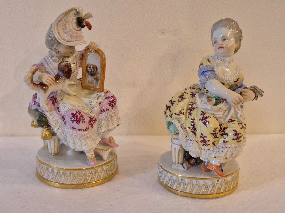 Two 19th-century Meissen Porcelain Figurines: A Woman With A Dog