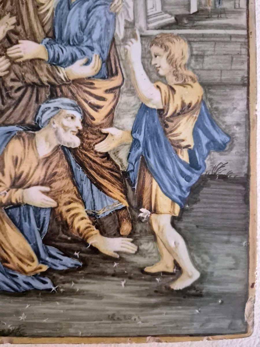 Plaque en majolique Italie centrale Castelli Atelier Gentili XVIIIe siècle-photo-2