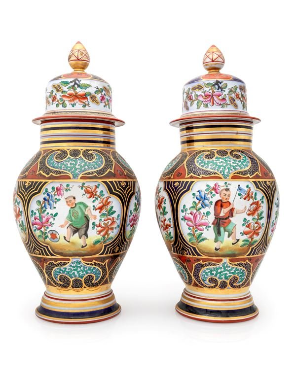 Chinoiserie Vases, Baieux Porcelain, France, 19th Century 
