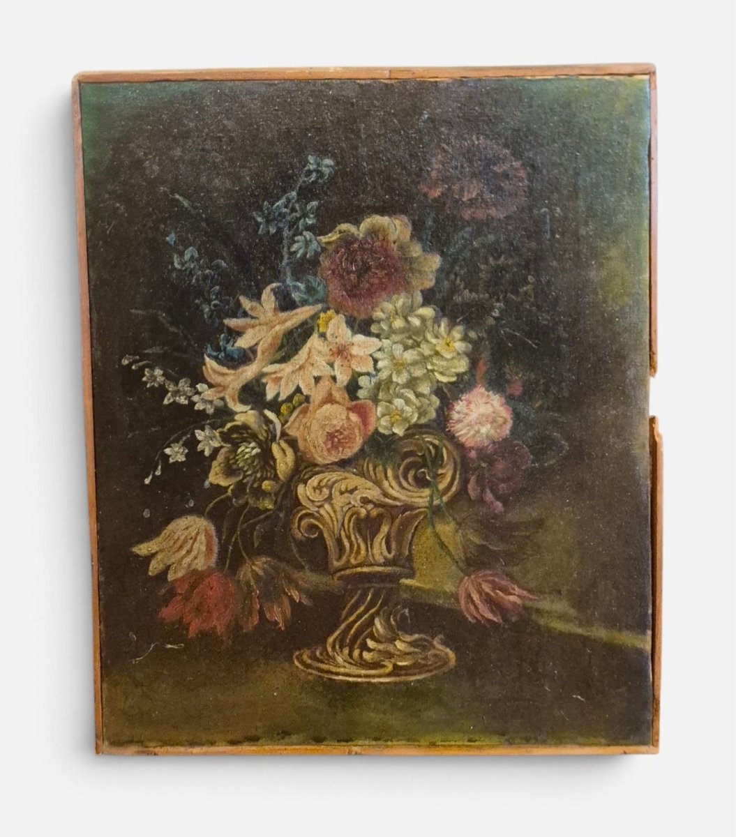 Nature Morte Avec Vase De Fleurs, Tableau , Italie XVIIIème Siècle 