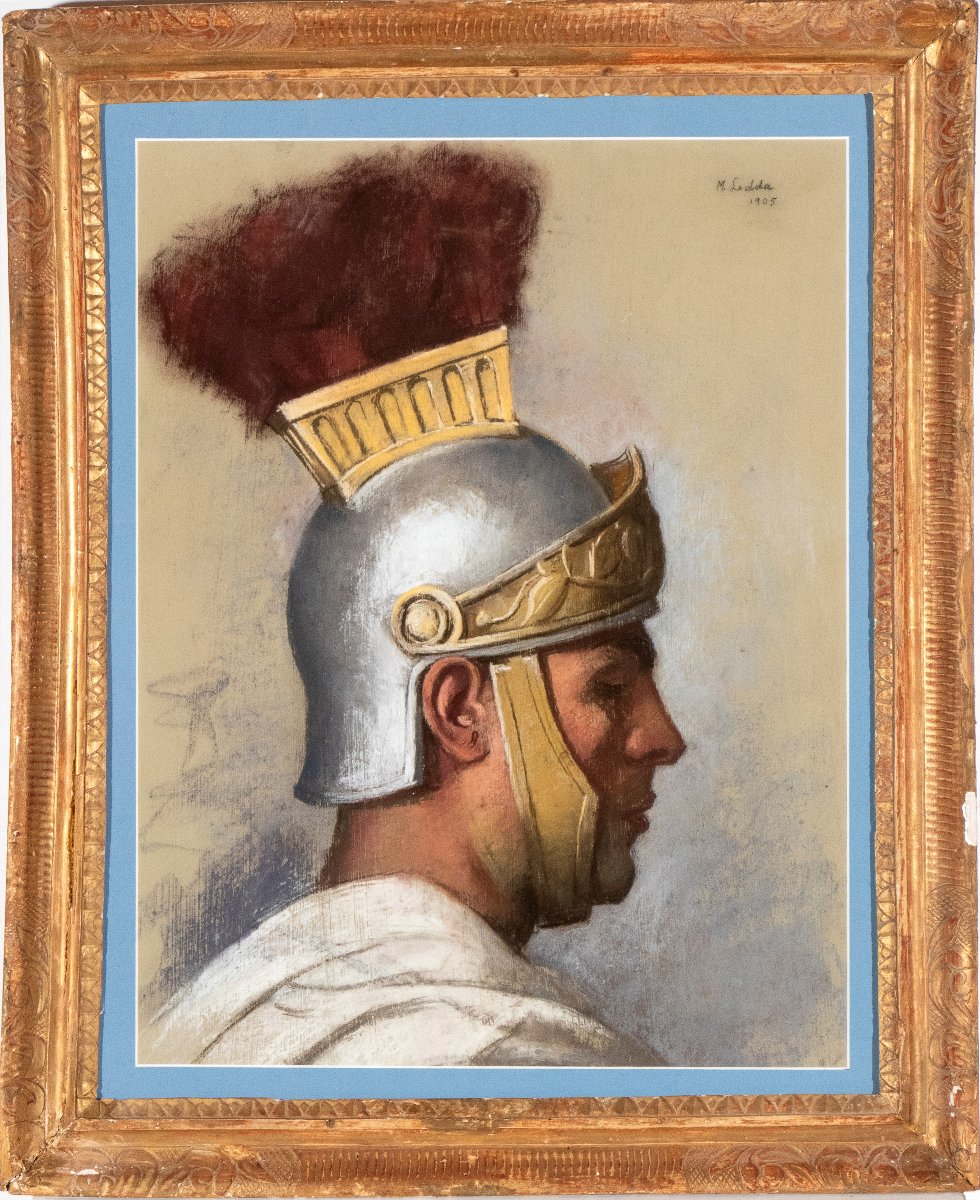 tête de centurion, Tableau , par M. ledda Italie debut XXème Siècle artnouveau 