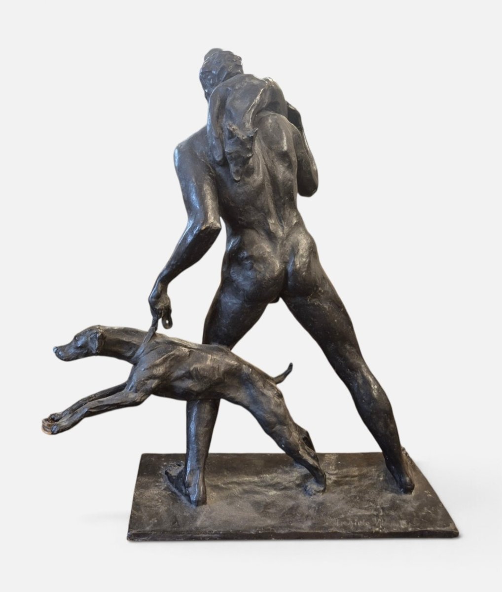 la chasse, Sculpture  en bronze par A. Vannetti , Italie XXe Siècle -photo-2