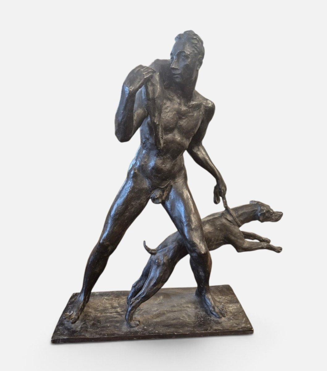 la chasse, Sculpture  en bronze par A. Vannetti , Italie XXe Siècle 