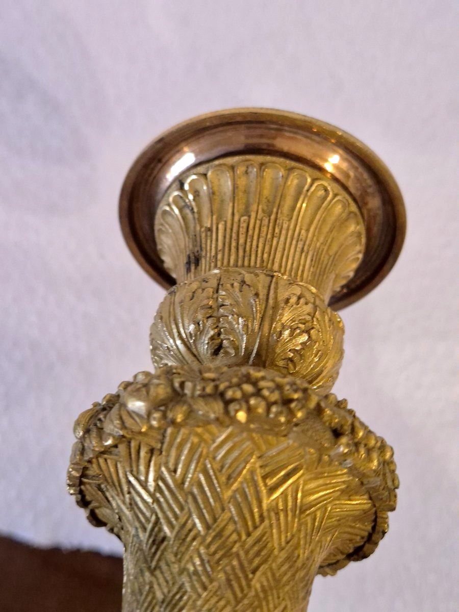 Paire des bougeoirs en bronze doré Charles X -photo-2