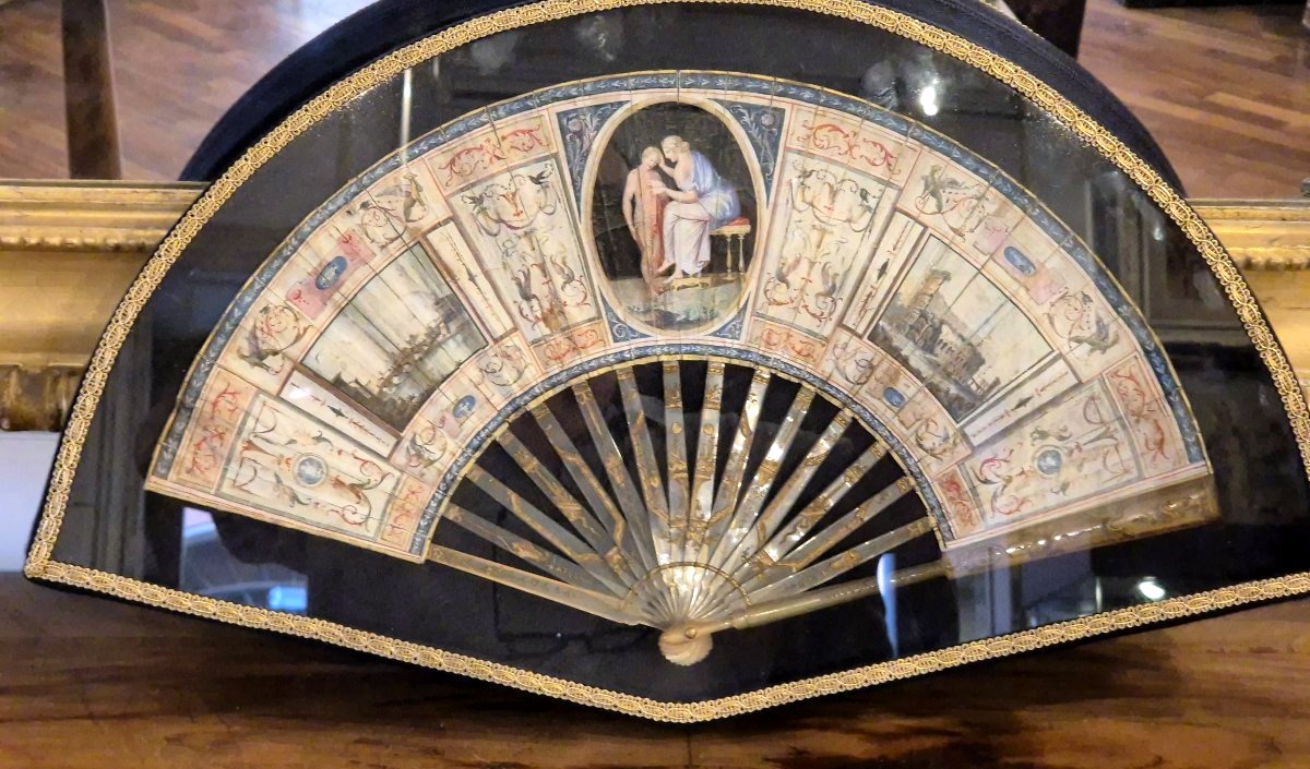 Eventail Grand Tour Rome neoclassique XVIIIéme siécle
