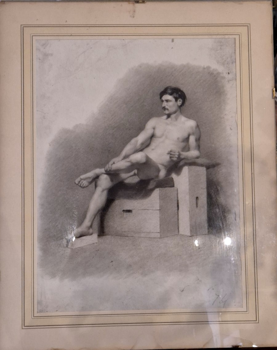 Dessin academique Nu d'un jeune homme XIXéme siécle-photo-2