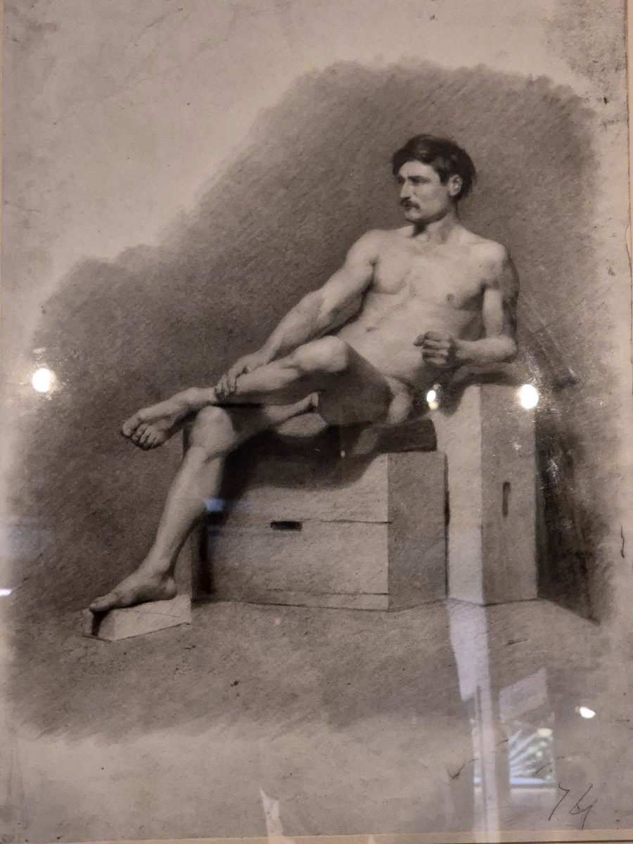 Dessin academique Nu d'un jeune homme XIXéme siécle