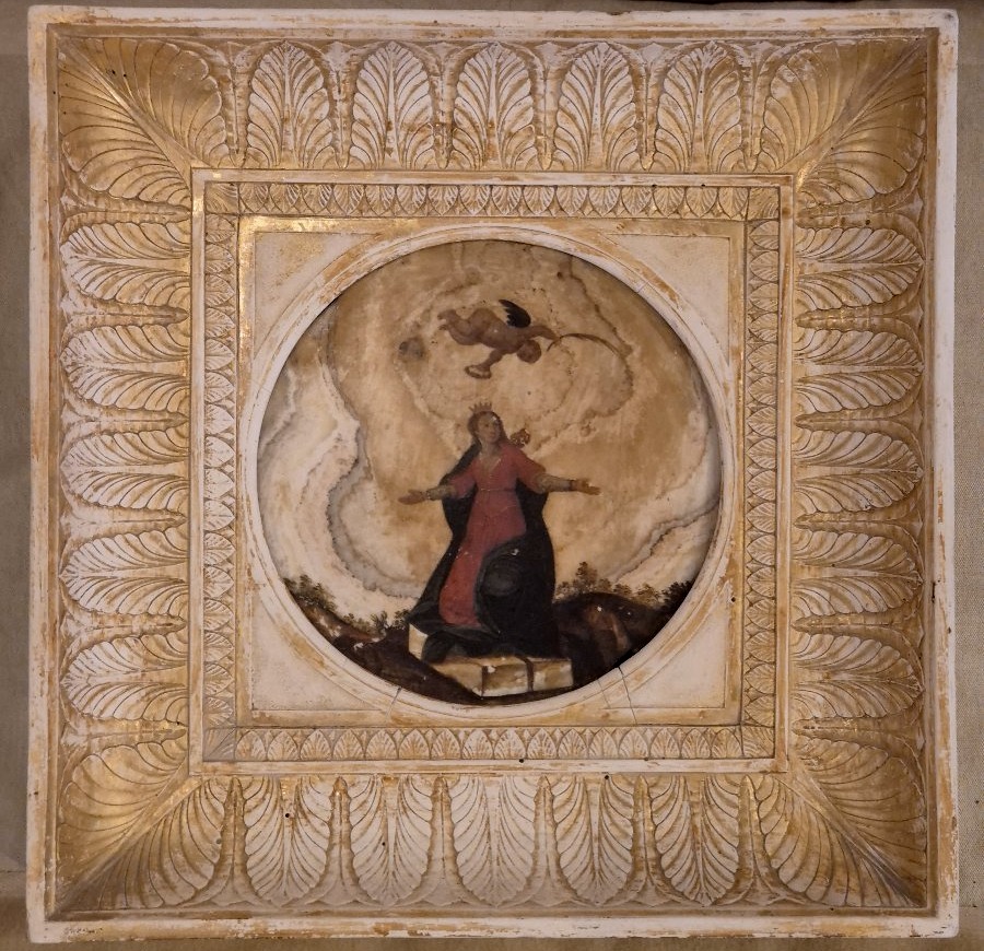 Ecole romaine Huile sur albatre St. Christine de Bolsena XVIIIéme siécle cadre Empire