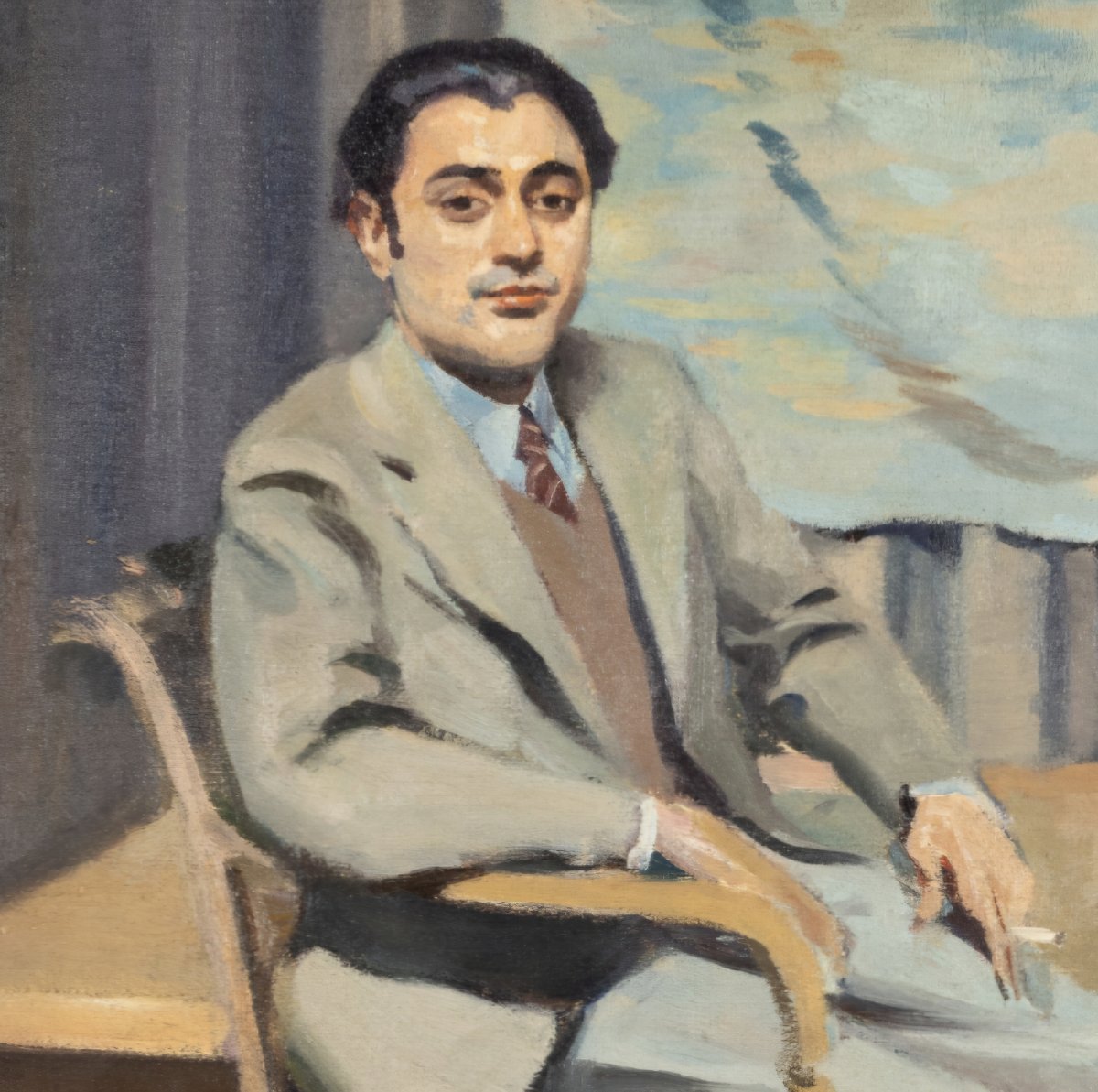 portrait d'un homme assis, tableau , italie debut Xxe Siecle -photo-2