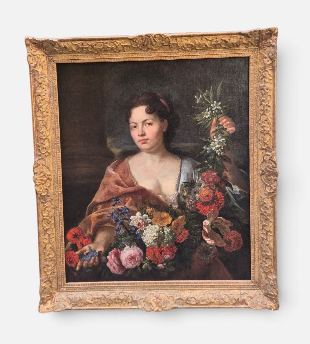 portrait d'une dame en flore, Tableau Italie XVIIe Siècle 
