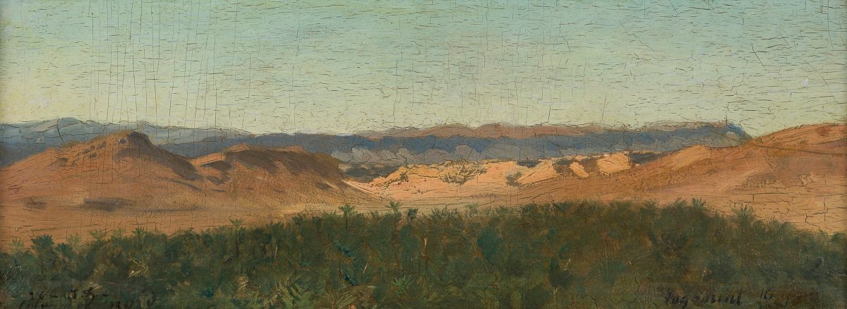 French Orientalist School: Eugène Fromentin, Algerian Oasis, 19th Century -photo-2