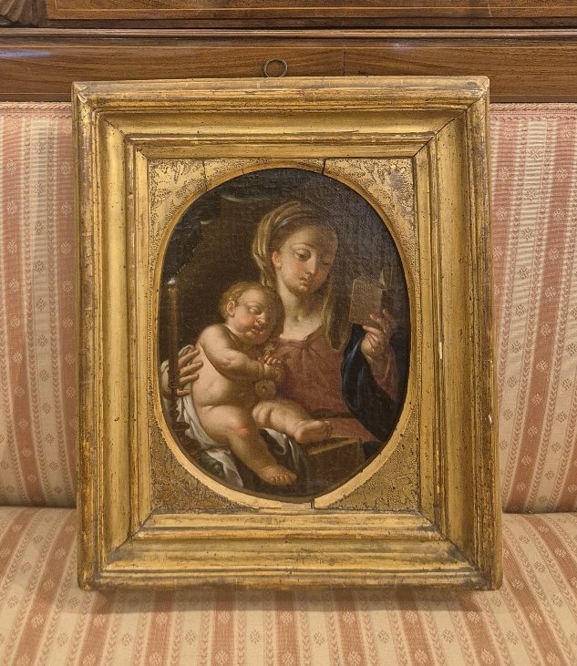 Madonna Reading With The Child, Painting, Roma XVIIIth  Century