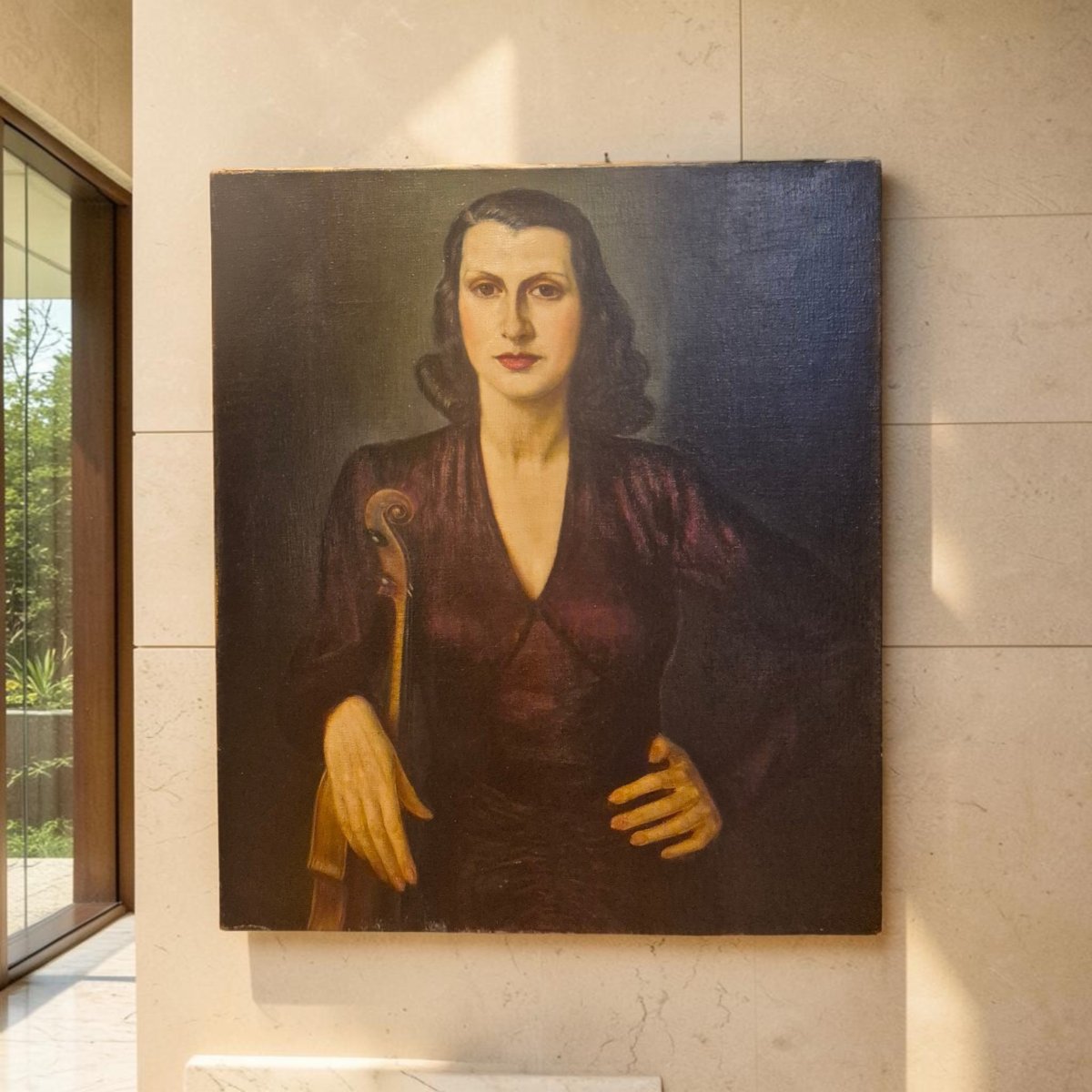   portrait d'une femme avec un violon, tableau, 1930 ca -photo-2