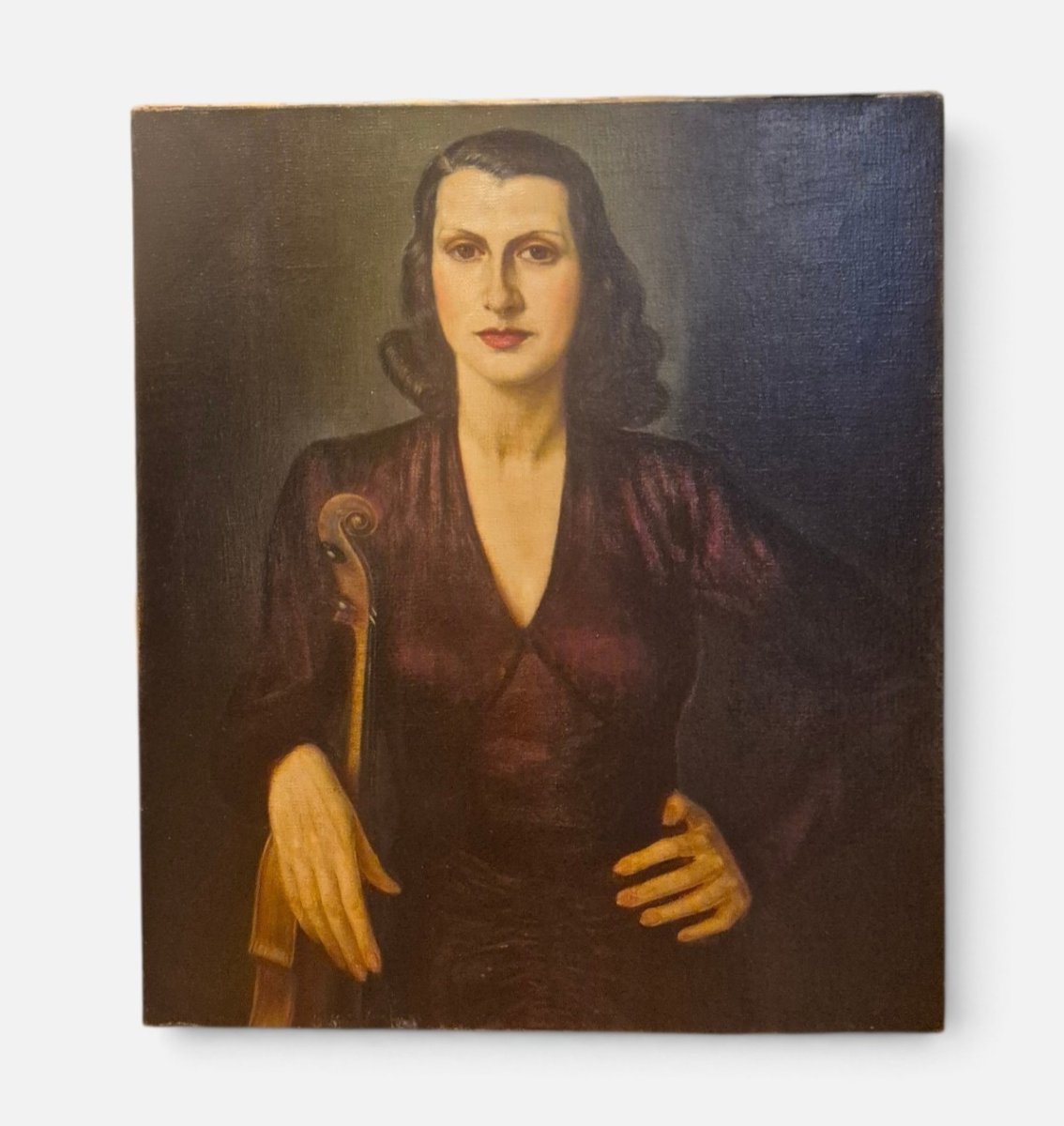   portrait d'une femme avec un violon, tableau, 1930 ca 