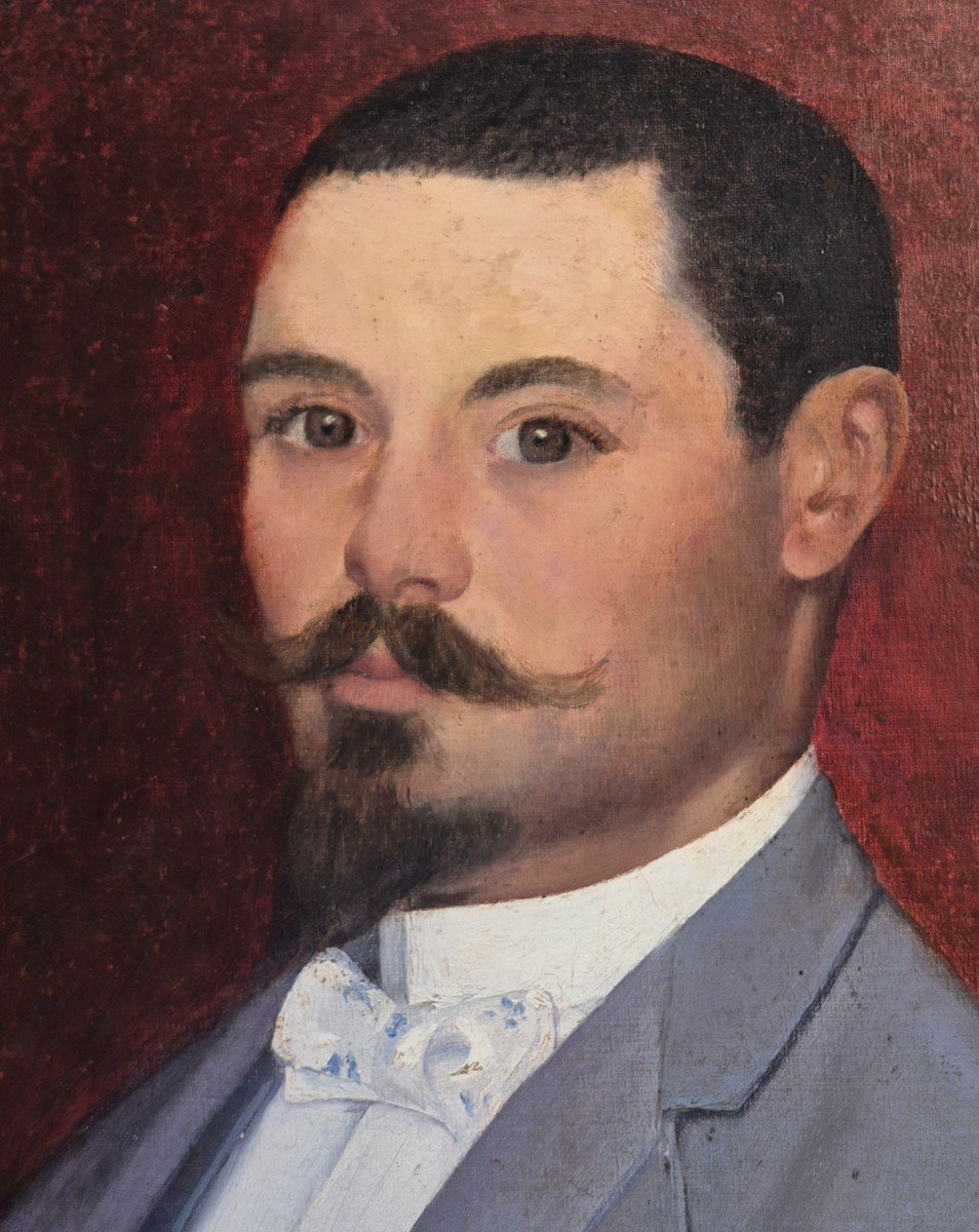 portrait d'un homme  avec noeud papillon Tableau , France XIXème Siècle -photo-2
