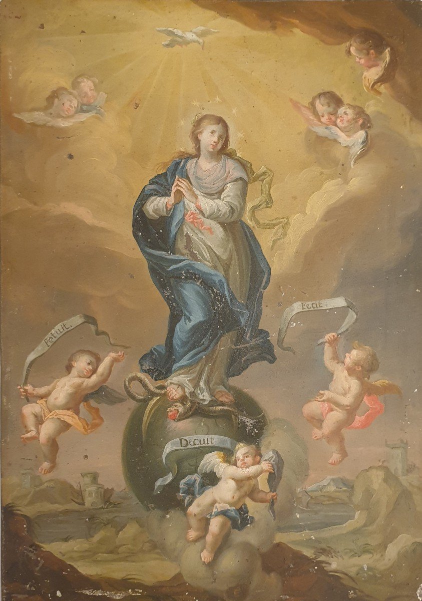 Ecole Napolitaine Vierge Avec Anges Fin XVIIIéme Siécle
