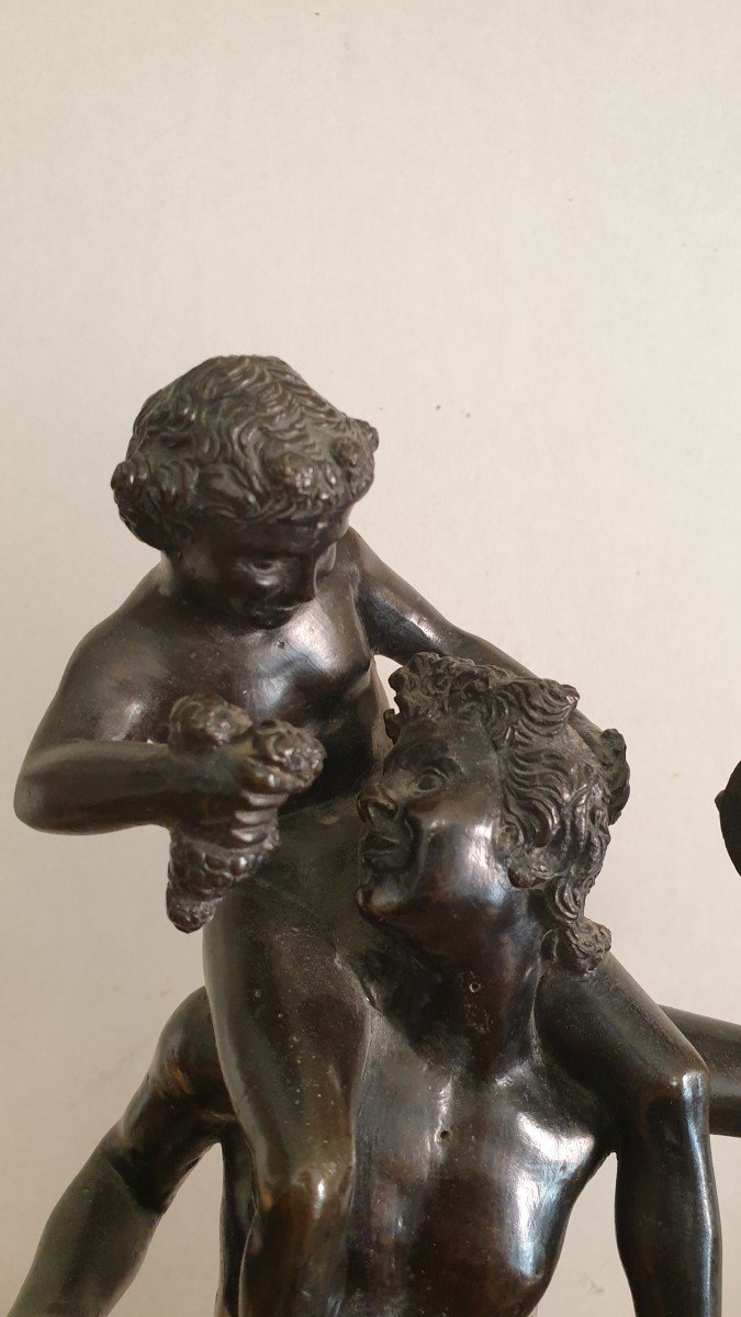 Bronze Of Satyr Playing With The Infant Dionysus, Italy Between XVIIIth And XIXth Century-photo-2